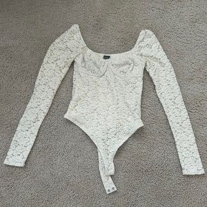 Wild Fable White Lace Velvet Corset BodySuit